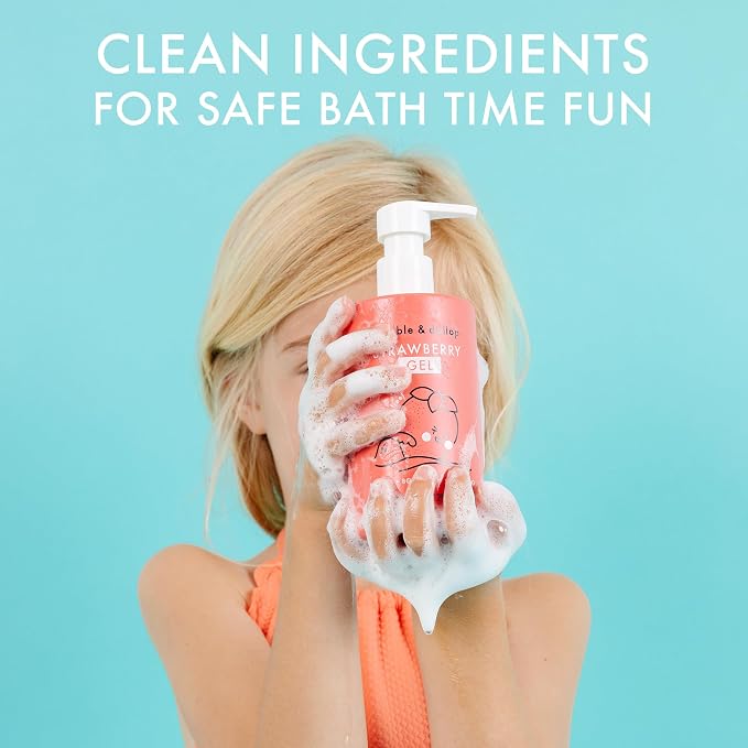 Dabble & Dollop Strawberry + Vanilla Kids 3-in-1 Body Wash, Shampoo & Bubble Bath Bundle – Gel + Foam Whip, Tear-Free, Gentle, Natural-Origin, Hypoallergenic and Safe for Sensitive Skin (Pack of 2)