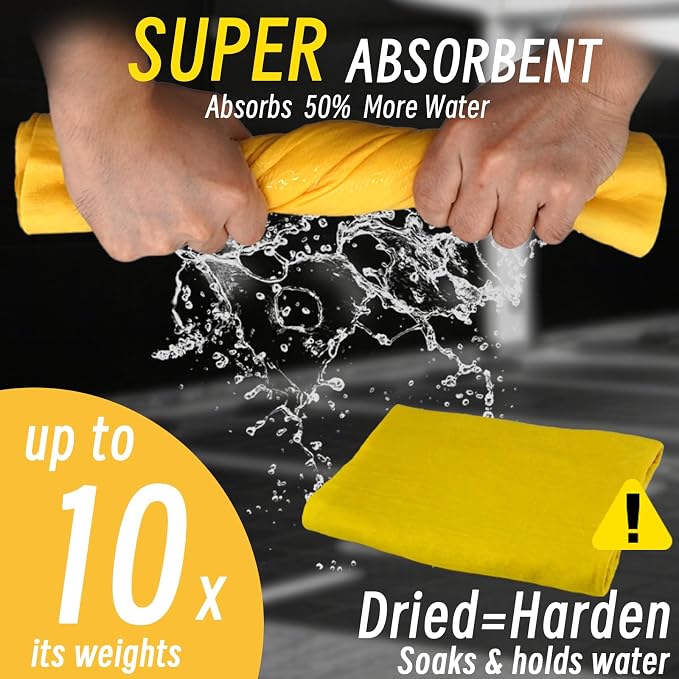 Shammy Cloth 2 Pack | Super Absorbent Synthetic Chamois, 26x17, for Car, Bathroom, Pets, Dust, Reusable Non-Scratch, Yellow & Blue