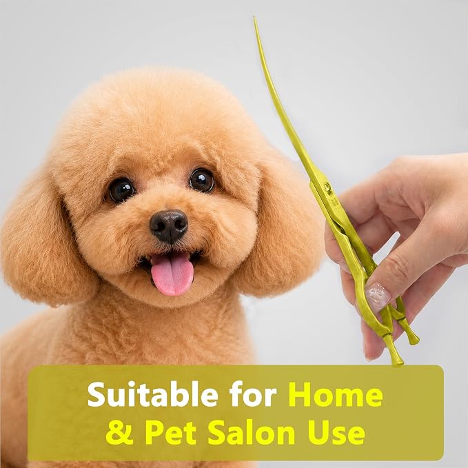 Professional Dog Grooming Scissors: 7" Japanese 440C Steel, Curved Shears with 25-30° Blade for Pet Groomers (Yellow)