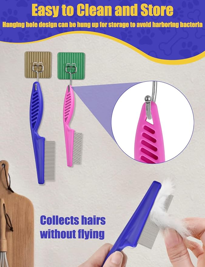 CAPHONT Flea Comb for Cats with Handle, 4 Pcs Flea Brush Tear Stain Comb Grooming Face and Matted Hair Paws Pet Lice Comb for Small, Medium & Large Cat Dog Kitten Rabbit