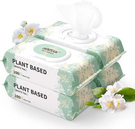 IMMHABI 400 Count Dog Wipes for Paws and Butt Hypoallergenic Pets Cleansing & Deodorizing Hygienic Puppy Wipe for Dogs Face and Body Wipes Cleaning Fur (White Tea)