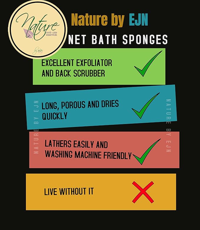 Net Bath Sponge, Customized N1 Weave, Long, NKN Naturals, Skin Exfoliation, African, Porous, Stretches to Approximately 49" (Sea Blue).