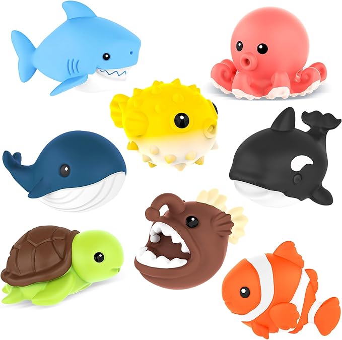 Zippytots 8 PCS Ocean Animal Bath Toys Mold Free Infant Bath Tub Toys for 12 Months - No Hole Bathtub Toys for Toddlers 1-3 Water Pool Toys for Baby Toddler Ages 1+