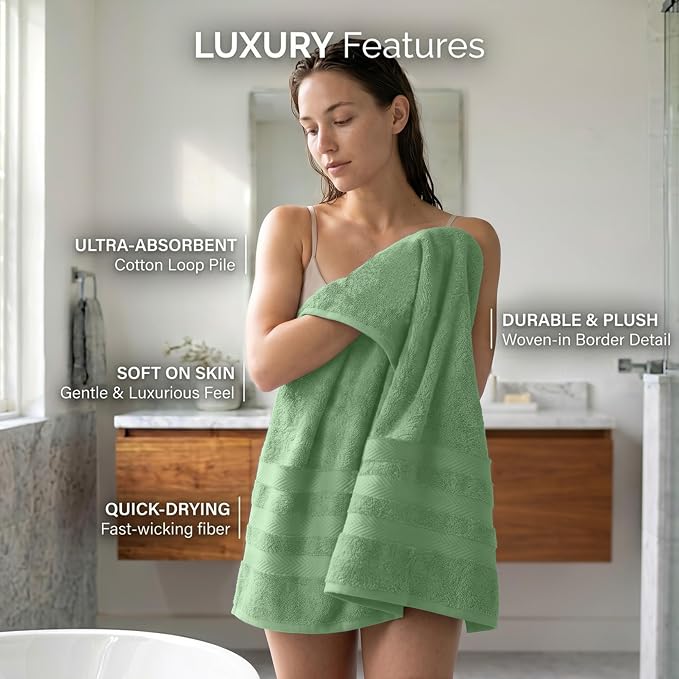 RIVERSIDE Pack of 2 Extra Large Bath Sheets 35 x 70 Inches, 100% Ring Spun Cotton, Hotel Quality, Oversized Bath Towels, Super Soft, Highly Absorbent & Quicker to Dry, Sage Green