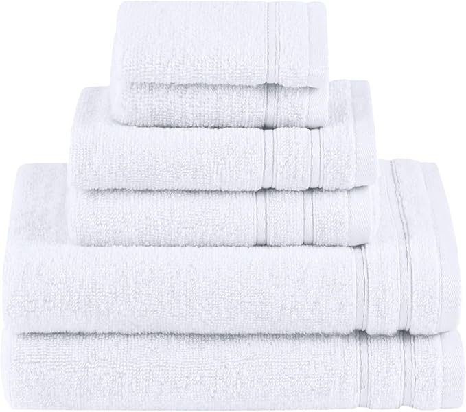 Comfort Spaces 6 Pc Towel Set, 100% Cotton Zero Twist, White | Zero Twist Cotton, Quick Dry Ultra Soft, 2 Bath 2 Hand 2 Washcloth, Absorbent Lightweight Towels for Everyday