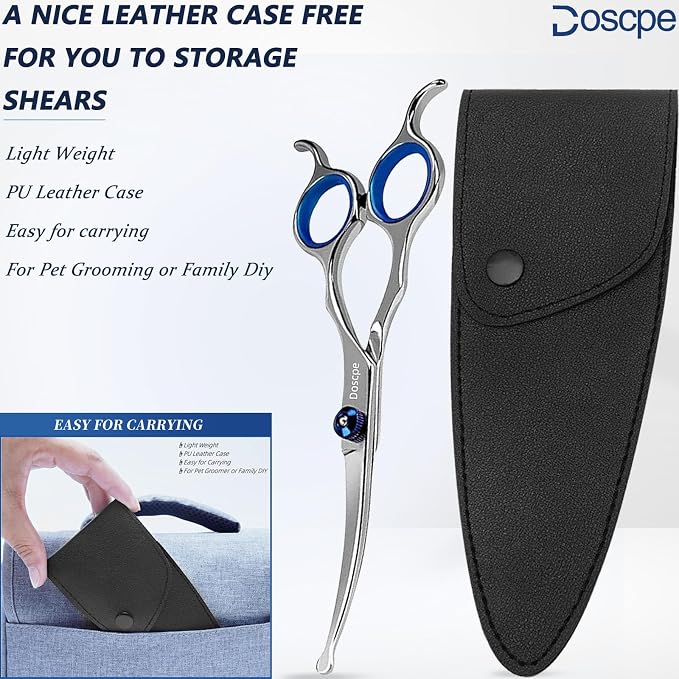 Curved Dog Grooming Scissors 7.28 inches Round Tips Pet Grooming Shears for Dog Cat on Face Paw Hair Trimming Right Left Handed