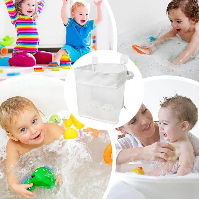 Bath Toys Storage Bag - Mesh Bathtub Kids Toy Holder with Hook | Bath Toy Storage Mesh Bag | Bottom Zipper Bathtub Toy Storage Organizer | Large Opening Bathroom Toy Storage Hangable Bag