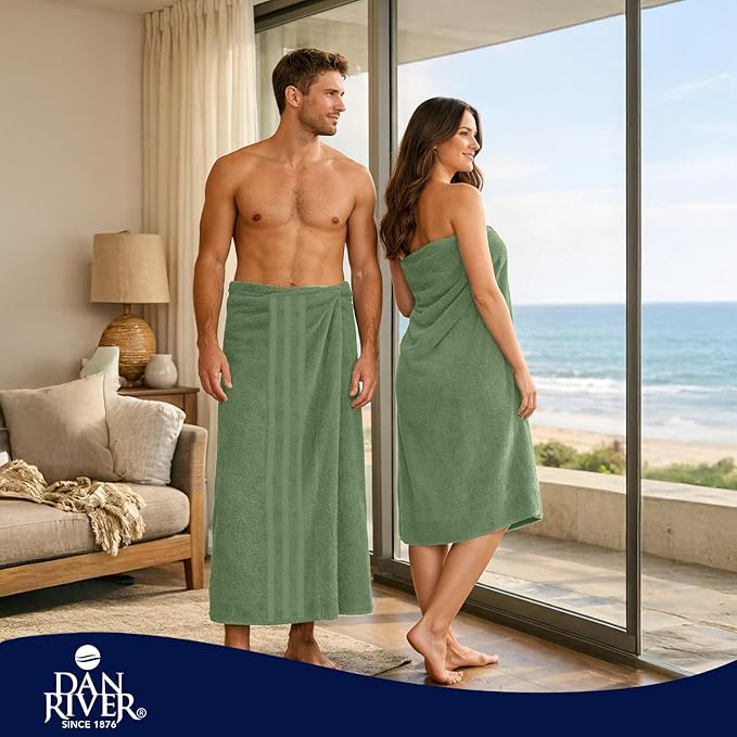 DAN RIVER 2 Pack Luxury Bath Sheets 35x70, 600 GSM, Soft & Quick Dry 100% Ring Spun Cotton Towels Ideal for Hotels, Spas, Gyms & Salons Extra Large, Sage Green