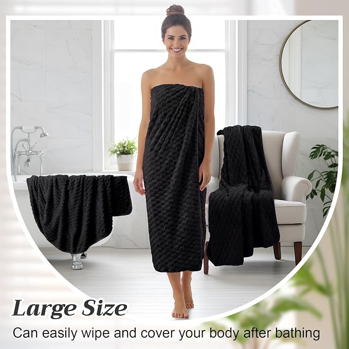 Peryiter 4 Pcs Oversized Bath Towels 40'' x 80'' Black Extra Large Microfiber Bath Sheet Jumbo Big Coral Velvet Highly Absorbent Bathroom Towels for Adult Body Beach Home