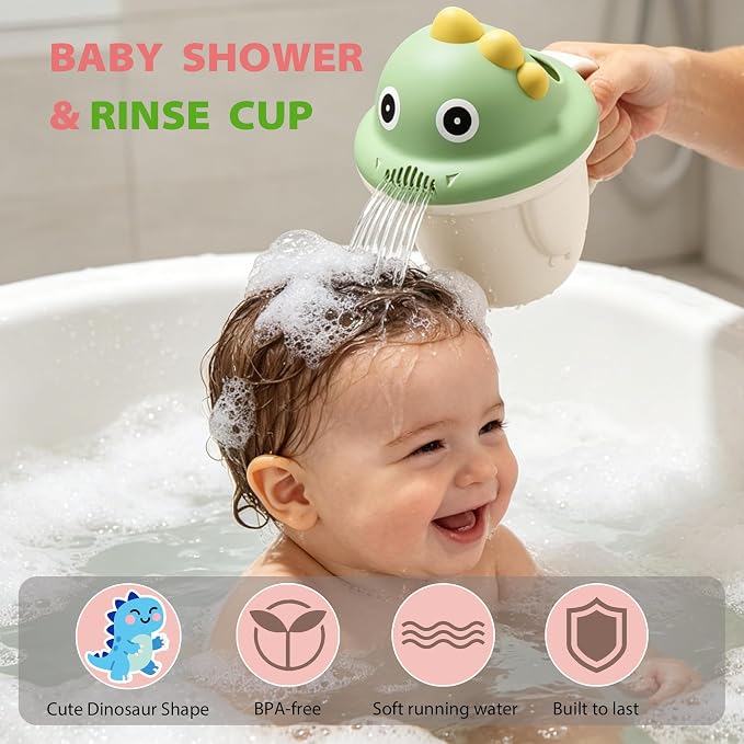 Baby Bath Rinse Cup, Shampoo Bath Rinser with Easy-Grip Handle, Tear-Free Design for Infants, Toddlers and Kids (Green)