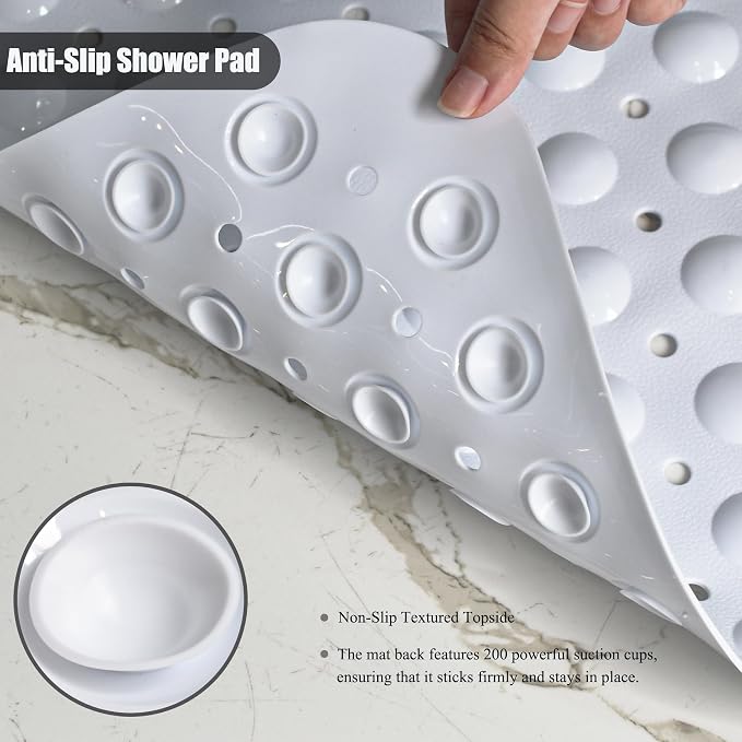 Bathtub and Shower Mats, Extra Long Non-Slip Bath Mat 39 x 16 Inch, Machine Washable Bath Tub Mat with Suction Cups & Drain Holes for Bathroom, Pink