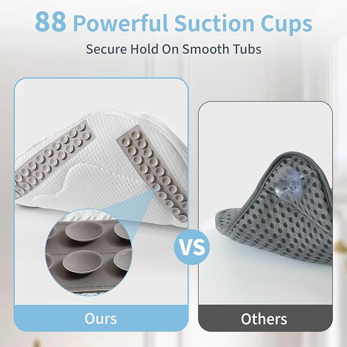 Thickened Anti-Slip Bath Pillow for Tub, 88 Powerful Suction Cups, 5D Mesh Fabric, Ergonomic Head Neck Back Support, Quick Drying and Machine Washable, Luxury Spa Gift for Women