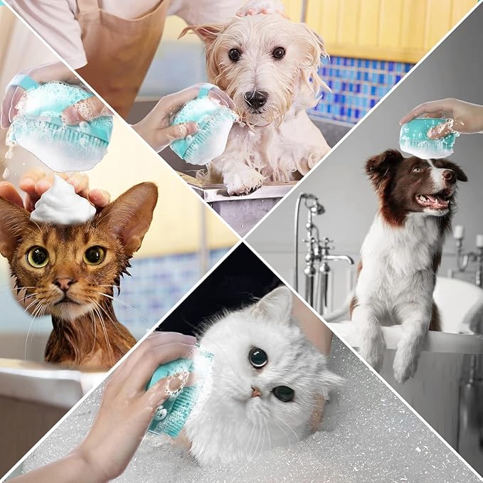 Gentle Pet Bath Brush with Shampoo Dispenser – Soft Silicone Dog & Cat Grooming Scrubber, Massage & Deep Clean for All Fur Types