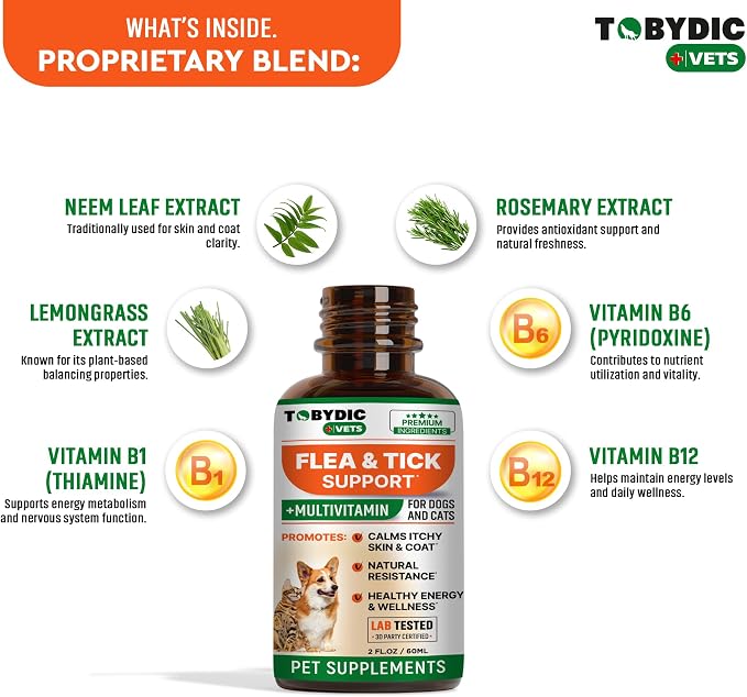 Flea & Tick Prevention Support - Oral Flea Natural Control & Treatment for Dogs and Cats - Herbal Medicine for Small and Large Dogs with Multivitamin Pet Supplement