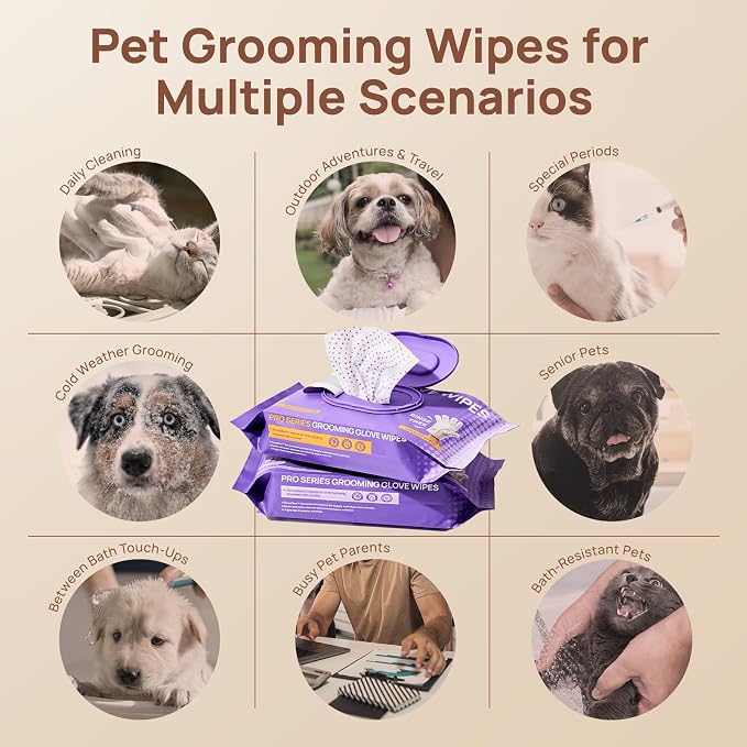 HICC PET Dog Wipes Cleaning Deodorizing PRO for Dogs&Cats, 20PCS Hypoallergenic Puppy Wipes, No-Rinse Pet Wipes, Extra Thick Dual-Textured Pet Glove Wipes for Paws, Face, Ears & Butt, Unscented