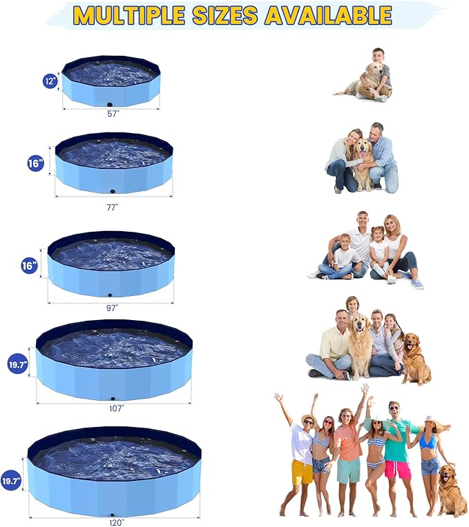 120" Foldable Dog Pool for Kids, Hard Plastic Hard Plastic Shell Extra Large Non-Slip Swimming Pool for Kiddie Duck Pet, Collapsible Puppy Bathing Tub Heavy Duty, 10 ft * 19.7" H - 7XL