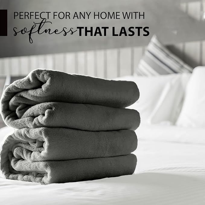 KAHAF COLLECTION 100% Cotton Bath Towels, 24x48 Pack of 6 Towels, Quick Dry, Highly Absorbent, Soft Feel Towel, Gym, Spa, Bathroom, Shower, Pool, Luxury Soft Towels (Light Grey, 24x48-6 Pack)