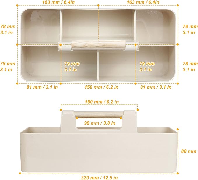 Baby Shower Caddy Plastic Nursery Portable Storage Organizer Caddy Tote for Child/Kids, Divided Basket Bin with Wood Handle for Bathroom, Dorm Room, Holds Hand Soap, Bottles, Spoons (Beige)