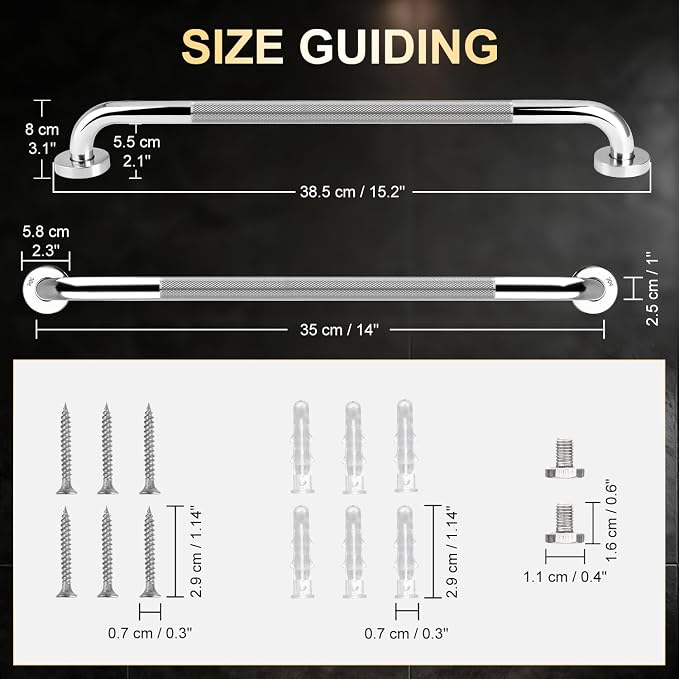 supregear Grab Bars for Bathtubs and Showers, Anti Slip Bathroom Grab Bars for Seniors, 304 Stainless Steel Safety Shower Handle, Toilet Handicap Elderly Assist Bathroom Wall Handle, 14 inch