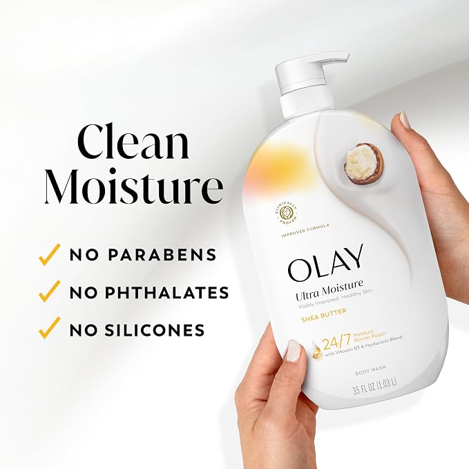 Olay Body Wash for Women, Ultra Moisture, 24/7 Moisture Barrier Repair, Hydrating Formula for Healthy Soft Skin, Vitamin B3 & Hyaluronic Blend, All Skin Types, Shea Butter Scent, 22 fl oz (Pack of 2)