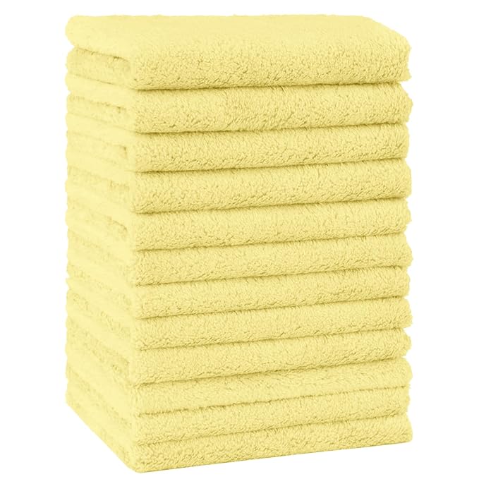 HOMEXCEL Baby Washcloths 12 Pack-Microfiber Coral Fleece Baby Bath Face Towel 7 x 9 Inch Extra Absorbent Soft Burp Cloth and Wash Cloths for Newborn-Infants and Toddlers,Yellow