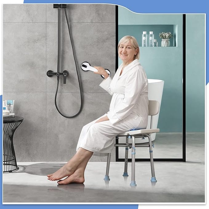 Reyiu Grab Bars for Shower, 12 Inch Shower Handle, Suction Cup Bathroom Grab Bar for Elderly, Seniors, Handicap - No Drill, Waterproof, Removable (2 Pack)