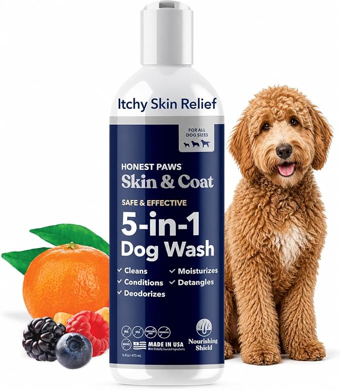 Honest Paws Dog Shampoo and Conditioner - Premium Dog Wash for Allergies and Dry, Itchy, Moisturizing for Sensitive Skin - Sulfate Free, Plant Based, All Natural -16 Fl Oz