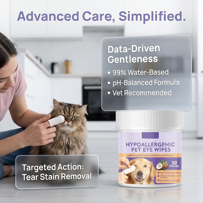 JoanofArc Eyes Wipes for Dogs, Pet Tear Stain Remover Wipes, Hypoallergenic Pet Glove Wipe for Dogs & Cats, Gently Remove Discharge, for Fur, Butt, Paws, Eyes, Ears, Quick Clean & Deodorizing, 50PCS