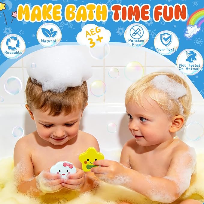 Bath Bombs for Kids, STEM 6 Pack Handcrafted Natural Organic Bubble Bath Bomb Toys, Sun Star Moon Cloud Rainbow Lightning Shaped, Perfect Daily Gifts & Reward Toys for Boys Girls