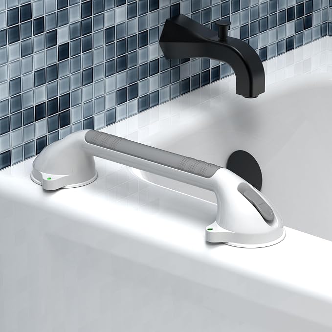16.5inch 2 Pack Suction Balance Assist Bathroom Shower Handle,Bath Grab Bar with Indicators(White/Grey)