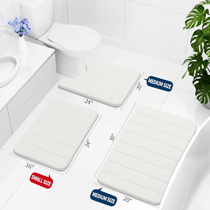 Buganda Memory Foam Bath Mat, 34" x 20", Ultra Soft Bathroom Rugs, Water Absorbent and Machine Washable Bath Rug for Bathroom, Shower, and Tub, Ivory