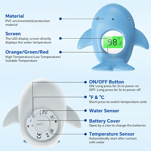 Baby Bath Thermometer for Infant & Toddler,Floating Digital Water Temperature Thermometer with 3-Color LED Backlight,Instant Accurate Reading,Baby Bath Toy,Hot & Cold Alert（Light Blue Whale）
