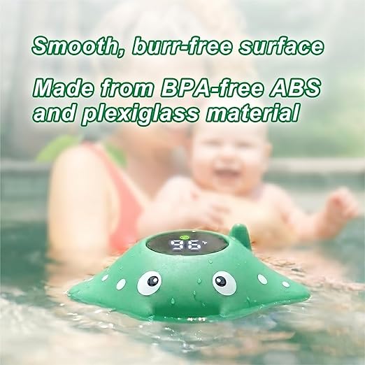 Baby Bath Thermometer, Manta Ray Won't Flip Over, 3-Icon Alert, Auto On/Off | Floating Digital Bathtub Water Thermometer for Newborn Infant Toddler, IP67 Waterproof, BPA-Free ABS, °F/°C, Battery Included