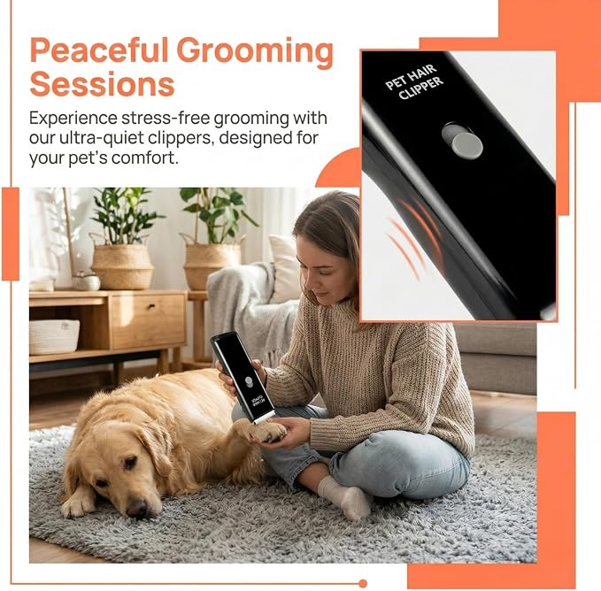 Handy Pet Hair Trimmers Recommended By The Vet,Super Quiet Long Lasting Powerful Dog Clippers(Waterproof USB Rechargeable Grooming Shavers for Dogs and Cats with Matted Coats) Black