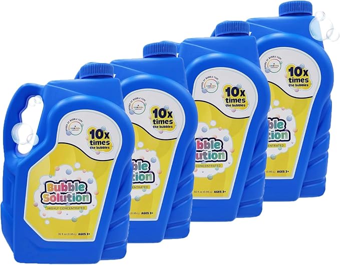 The Dreidel Company Ready Bubble Solution Refill for Bubbles Toys, Up to 2.5 Gallon, Non-Toxic Large 32oz Ready Liquid for Bubble Machine, Guns, Wands, Lawn Mower Toy (12-Pack)