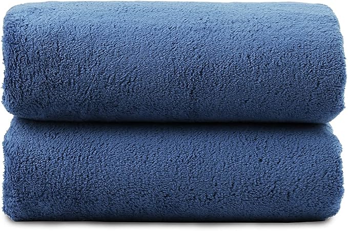 JML Luxury Hotel & SPA Bath Towels with Hanging Loop, Navy, 30"x60", 2 Pack | 350GSM, Microfiber, Super Soft, Absorbent, Fast Dry, Lightweight, Lint Free, Fade Resistant