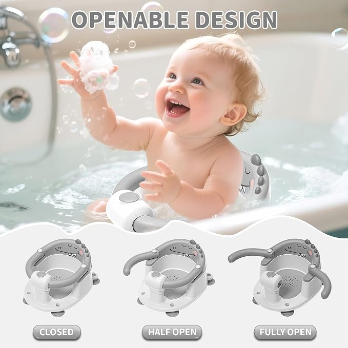 TPN Baby Bath Seat for Babies 6 Months & Up, Non-Slip Bath Tub Chair for Sitting Up Infant Bathtub (Grey)