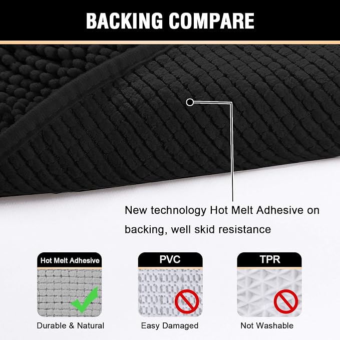H.VERSAILTEX Microfiber Bath Rugs Chenille Floor Mat Ultra Soft Washable Bathroom Dry Fast Water Absorbent Bedroom Area Rugs, 24 x 42 - Inch, Black