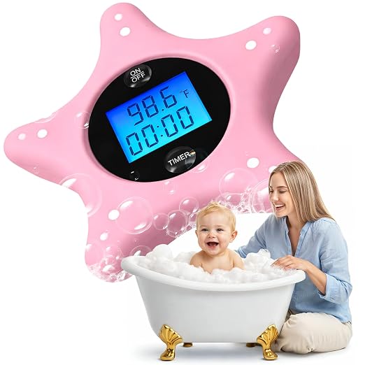 Digital Baby Bath Thermometer and Timer - Soft Silicone Sea Star - Floating Bathtub Water Thermometer - Safety Toy for Newborns, Infants, and Toddlers