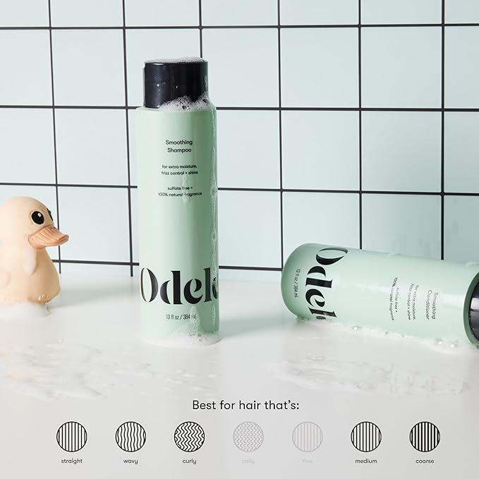 Odele Smoothing Sulfate-Free Shampoo & Conditioner Set, 13 fl oz Each | Color-safe, salon-grade, dermatologist-tested duo tames frizz, smooths flyaways, & adds shine for medium to coarse hair