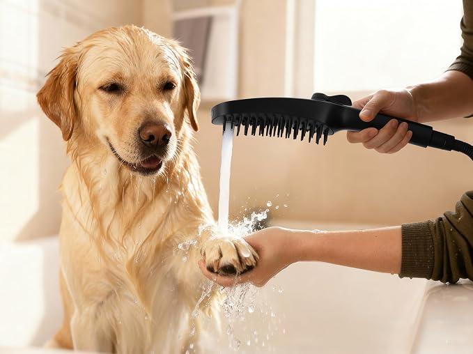 G-Promise 3 Mode Dog Shower Attachment with Pause Mode, Dog shower Sprayer with 86 Inches Stainless Steel Hose, Metal Diverter, Adhesive Holder, for Fast and Easy Dog Bathing and Cleaning(Matte Black)