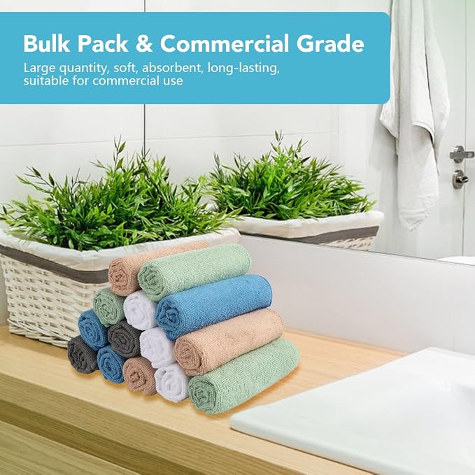 Orighty Washcloths Bulk, 200 Pack Highly Absorbent & Soft Feel Microfiber Face Towels, Multi-Purpose Wash Cloths & Hand Towels for Bathroom, Hotel, Spa, and Gym, 12x12 Inch, Multicolor