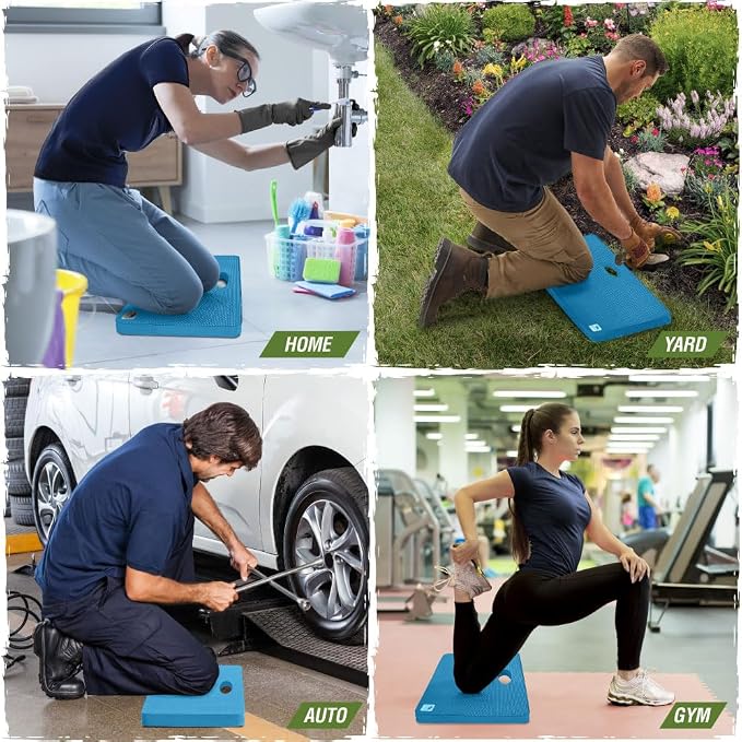 RUGGED RHINO Heavy Duty Patent Pending Kneeling Pad, Shock Absorbent Thick Knee Pads, Holds Up to 300 lbs, Protect Knees from Hard Concrete Surfaces, For Mechanics, Yard Gardening, Gym, Bright Blue
