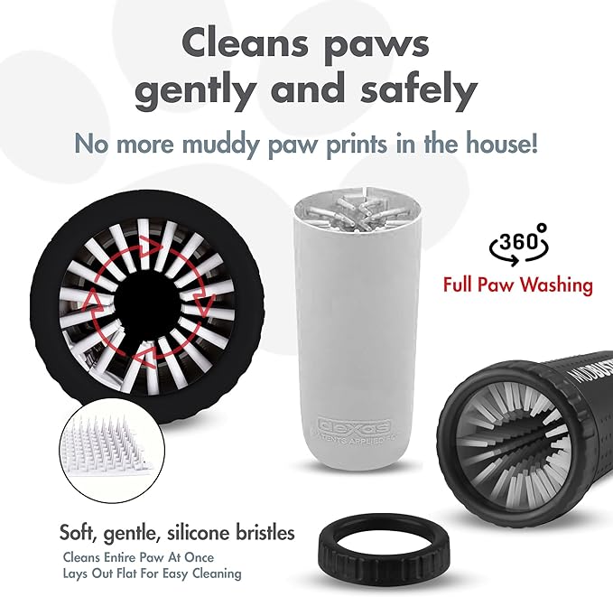 Dexas MudBuster Large Dog Paw Cleaner, Matte Black, Fits 2.5"-3.5" Wide Paws, Gentle Silicone Bristles for Quick, Easy Cleaning (Pack of 6)