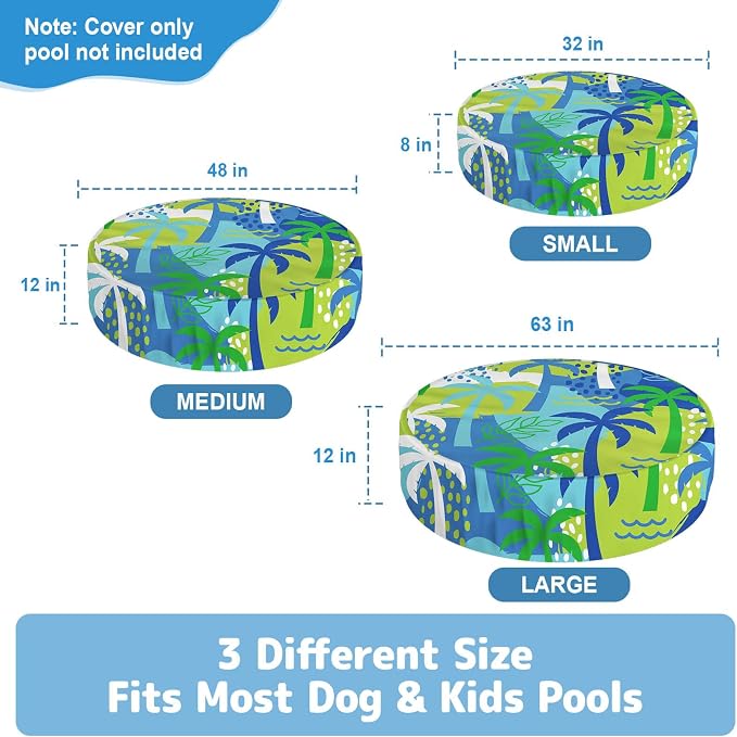 Foldable Dog Pool Cover – Waterproof Round Pet Dog Kiddie Bath Tub Lid Cover, Fit for 32/48/63 Inch Pools, Outdoor Portable Puppy Pool Accessories (S-32 * 8 Inch, Beach Element-1)