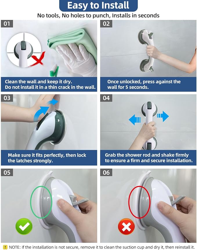 Grab Bars for Shower Handle Shower Grab Bars for Seniors Safety 1Pcs 16.12 Inch Elderly Suction Cup Bathtubs and Showers Toilet Handles for Elderly Safety Walls Bathroom Tub Handles Hand Rail 1
