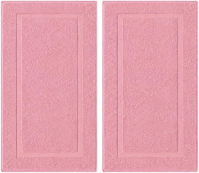 SALBAKOS 100% Turkish Cotton Bath Mat Set 2-Piece - 20x34 inch, Hotel & Spa Collection, Soft, Absorbent, Long Lasting, Durable Bathroom Rugs | Made in Turkey (Rose, 2 Bath Mats)