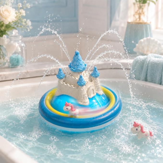 Baby Bath Toys for Toddlers, Unicorn Light Up Bathtub Toy for Toddler, LED Color-Changing Lights and Automatic Water Spray Castle Bathtub Water Toy for Kids 1 2 3 4.