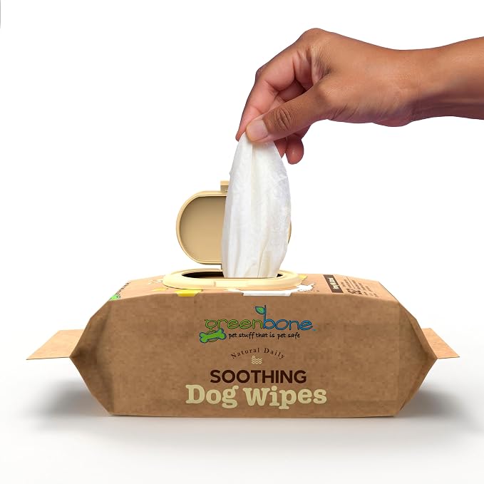 Greenbone Dog Wipes Natural and Safe for Grooming Paws, Body and Butt Cleaning Deodorizing Honey Milk Oatmeal 150 Wipes