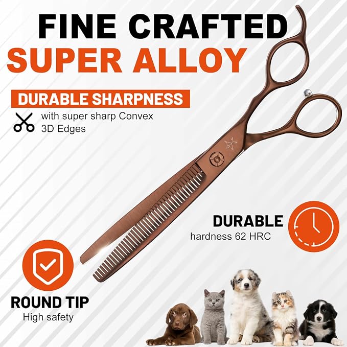 High-end Professional Dog Grooming Thinning Scissors Teeth Cutting Blending Shears Pet Texturizing Shears 7 Inch Extremely Very Sharp Stainless Steel Alloy For Cat Other Animals Groomer